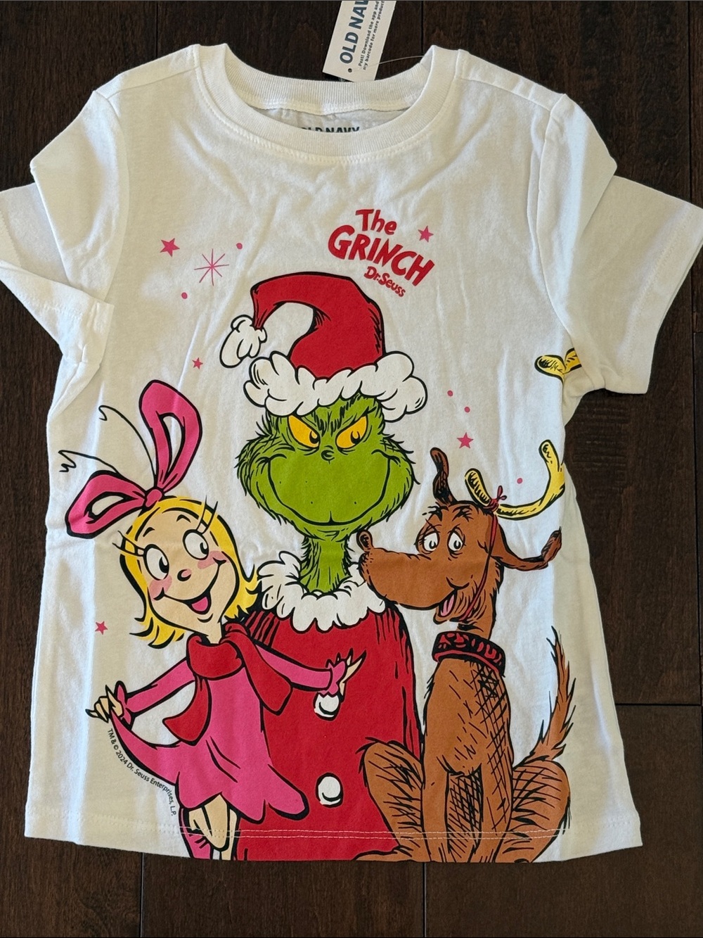 NWT Gender Neutral Old Navy The Grinch Graphic Tee - White with Red, Pink, Green